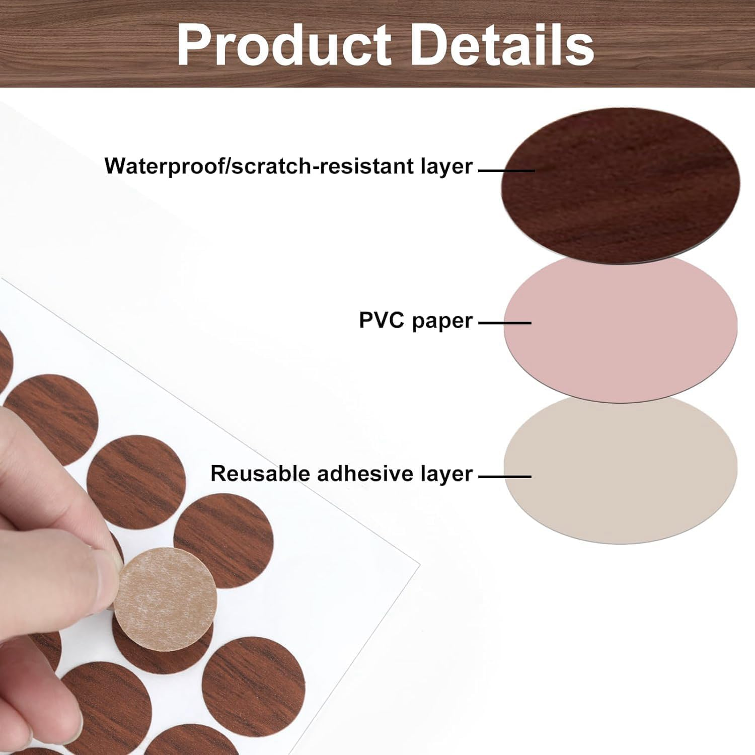 12 Sheet/648 Pcs Wood Texture Screw Caps - PVC Cover Stickers image number 6