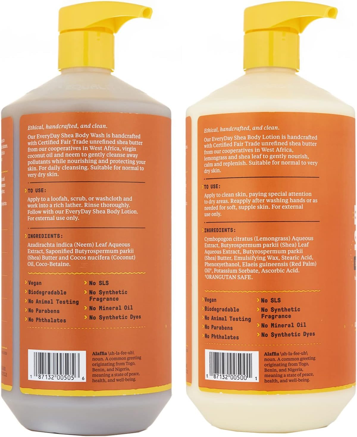 Alaffia Everyday Shea Body Lotion and Body Wash Bundle - Normal to Very Dry Skin, Moisturizes and Cleanses Soft and Supple Skin with Shea Butter, Lemongrass, Neem and Coconut Oil, Unscented, 32 Fl Oz Each