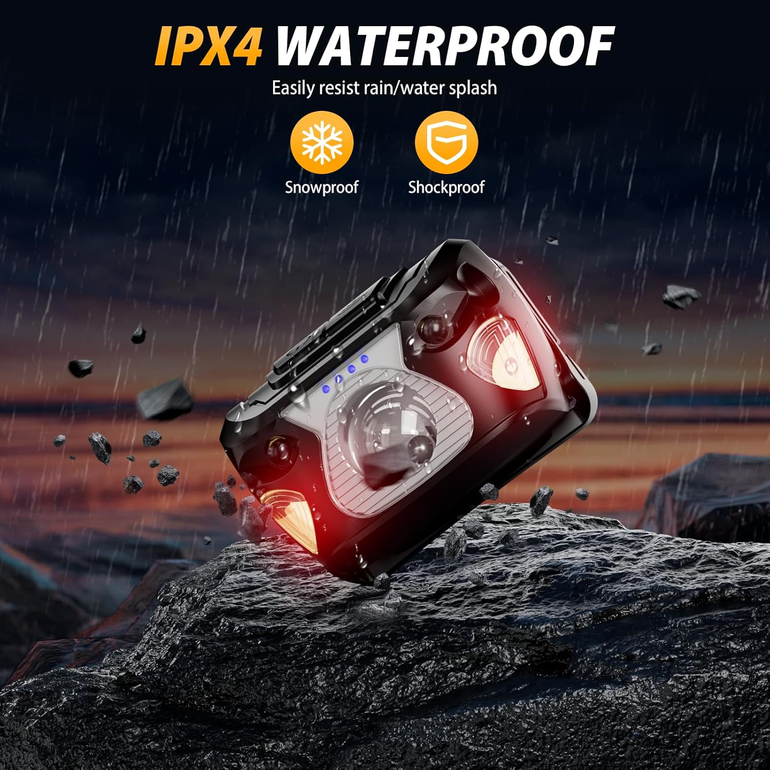 Headlamp Head Torch Rechargeable, Lightweight Bright Led, Super Bright Waterproof LED Headlamp with Red Warning Lights, 6 Lighting Modes, 30 Hours Runtime Flashlight for Cycling Running Camping image number 3