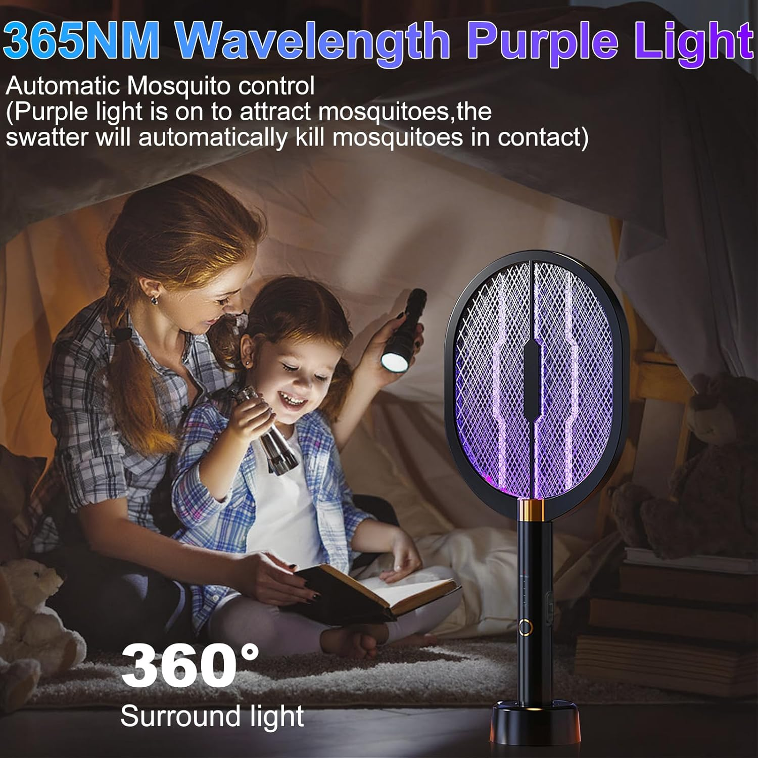 Oolong Mosquito Zapper Electric Fly Swatter 3000V Bug Zapper Racket 2 in 1 Fly Zapper with 1200Mah Battery Rechargeable Mosquito Killer Lamp with 3-Mode USB Rechargeable for Indoor Outdoor,Garden image number 4