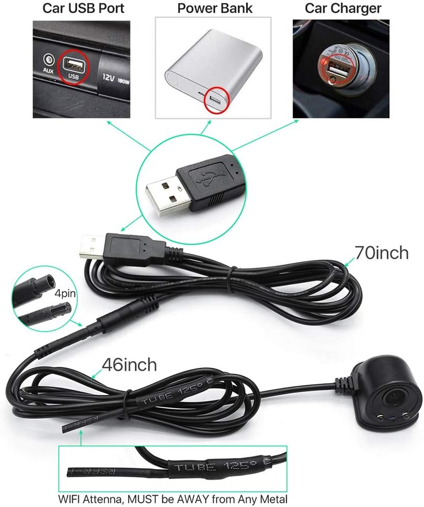 Polarlander 5V Car USB Wireless Wifi Blind Spot Front Rear Side View DVR Camera 1280 * 720 Wifi Car Camera for Iphone and Android by APP image number 1