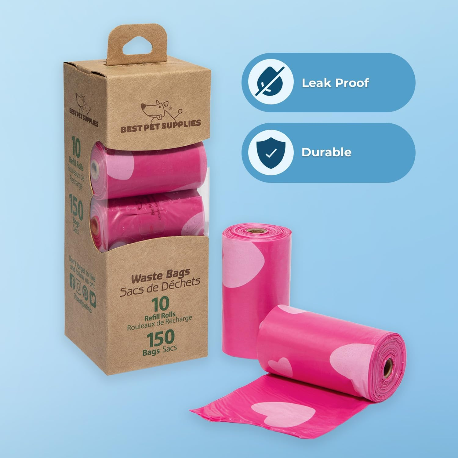 Best Pet Supplies Dog Poop Bags, Rip-Resistant and Doggie Waste Bag Refills with D2W Controlled-Life Plastic Technology - Pack of 150, Pink Heart (Scented) image number 7