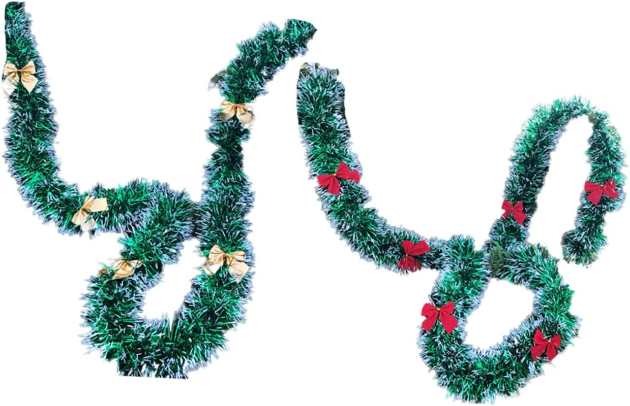 Garland Christmas Decorations 6Pcs White Green Festooning Garland Gold Red Bow Metallic Tinsel Foil Reusable Easy to Use Home Decor Fireplace Outdoor Ribbon Party Decoration
