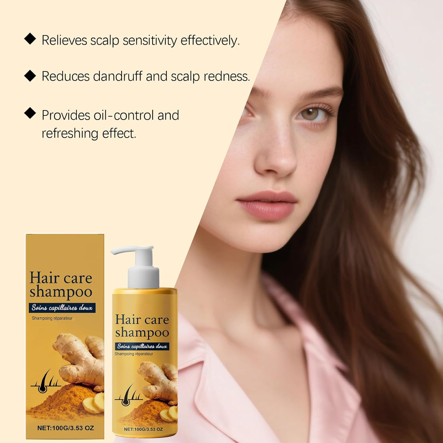 Ginger Hair Care Shampoo,Anti-Hair Oily Skin Sha/Mpoo for Women & Men,Dry Scalp Care Sh/Ampoo Ginger Contains Oil Strengthen Hair for Men and Women (2 PCS) - 1 Pcs image number 6