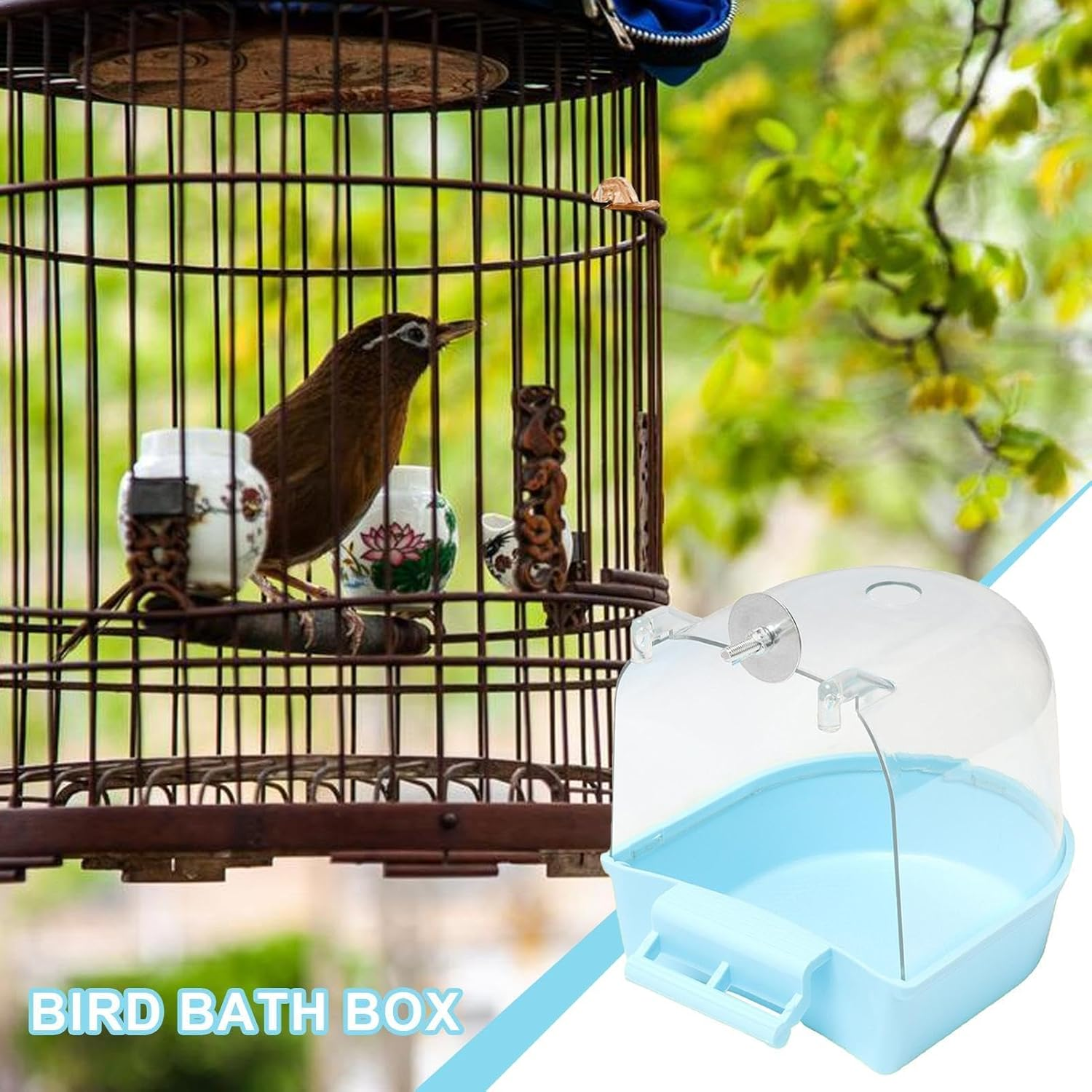 Bird Bath Tub, Bird Bath for Cage, Hanging Bathtub Bird Cage Supplies with Hooks, Water Shower Transparent Box Food Feeder Holder Tray, Birdbath Toy for Pet Parrot Budgie Parakeet image number 2