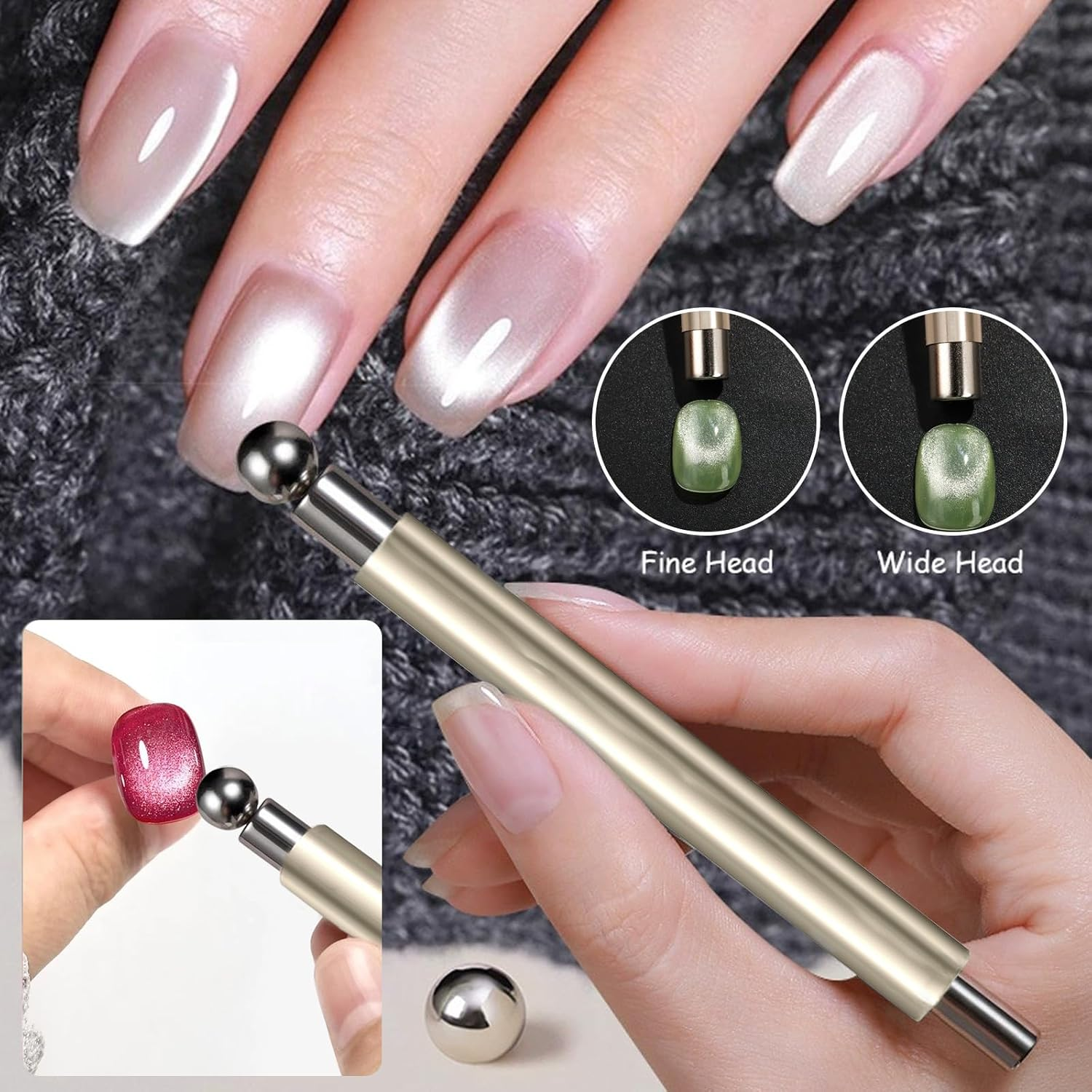 DANNEASY Cat Eye Magnet for Nails, 3 in 1 Cat Eye Nail Magnet Gel Magnetic Nail Polish Design Tool Multifunctional Manicure Tools for DIY Home & Salon - Gold image number 3