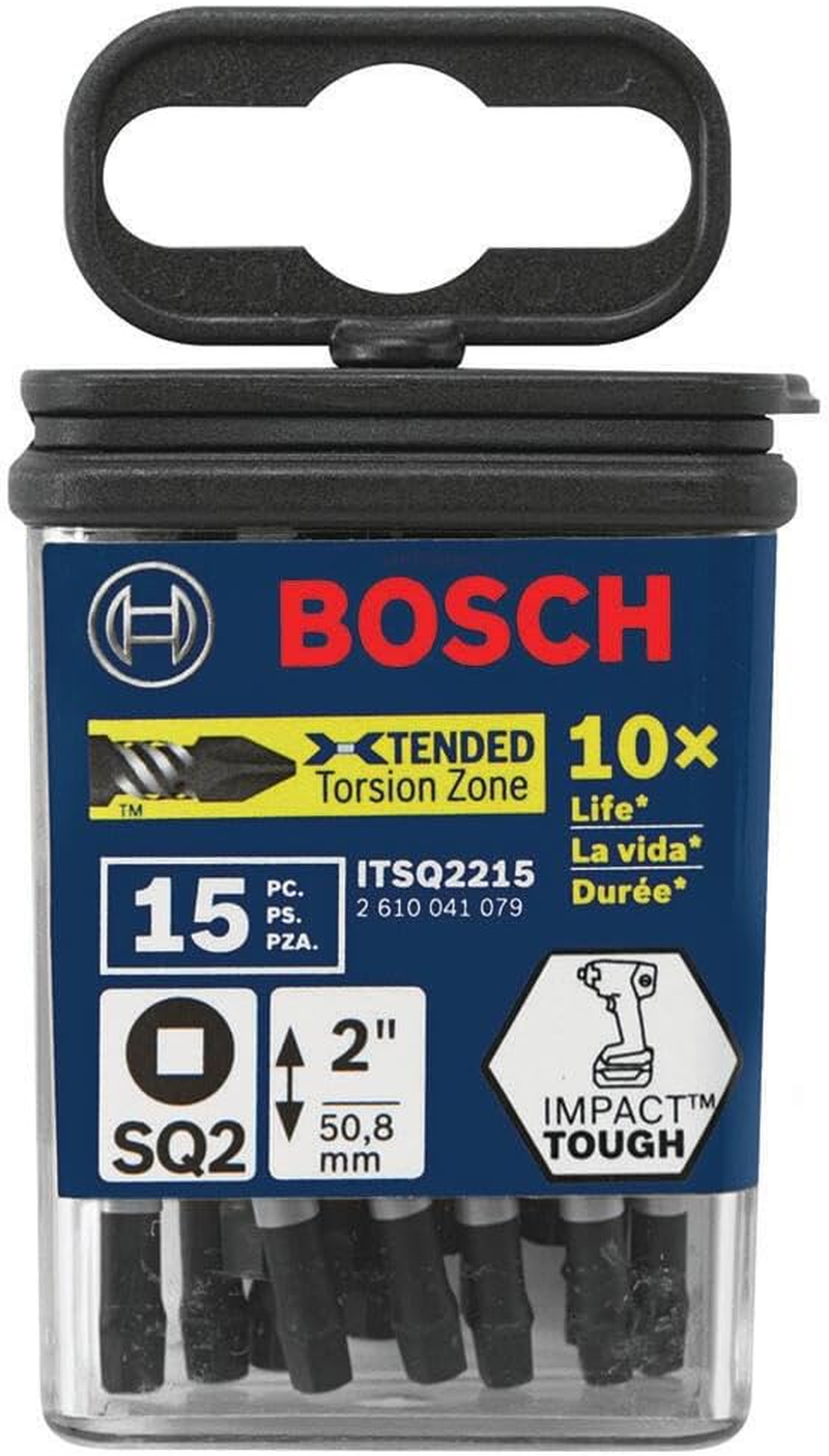 BOSCH ITSQ2215 15-Pack 2 In. Square #2 Impact Tough Screwdriving Power Bits image number 4