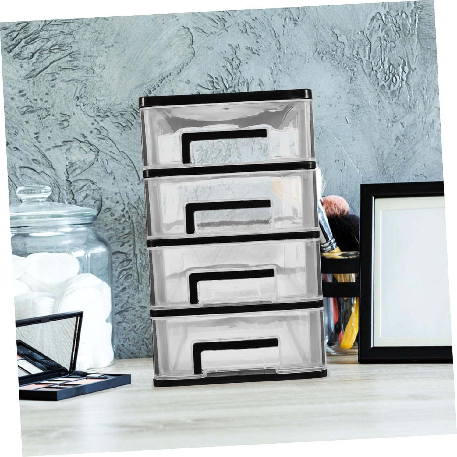 Beavorty 4-Layer Desktop Drawer Storage Box, Plastic Sundries Holder and Cosmetics Organizer for Makeup Tools, Compact Mini Storage for Bathroom, Bedroom, and Office Use (Black image number 4