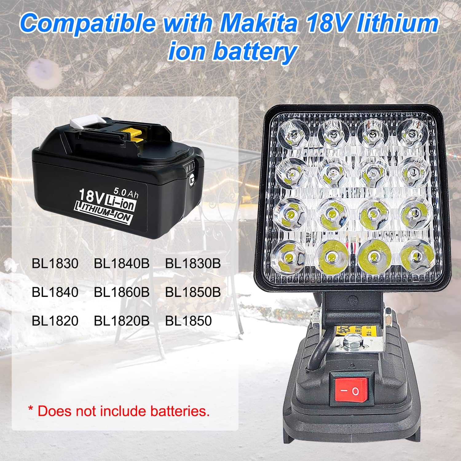 Munloo Battery Lamp for Makita 18 V, 27 W LED Work Light, Multifunctional LED Spotlight, Portable Construction Site Lamp, Torch, Lithium Ion Battery image number 5