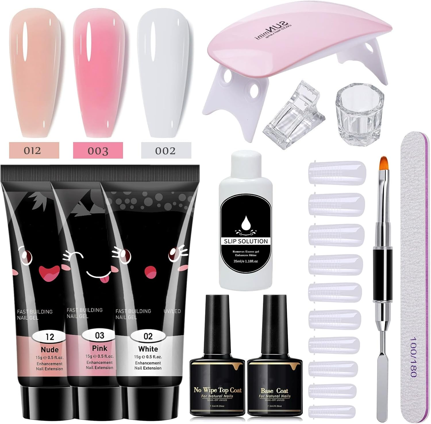 Poly Nail Gel Kit 3 Colors with 6 W Lamp Nail Extension Gel Kit Nude Clear Pink Natural Complete for Beginner Thickening Solutions DIY at Home for Women image number 2