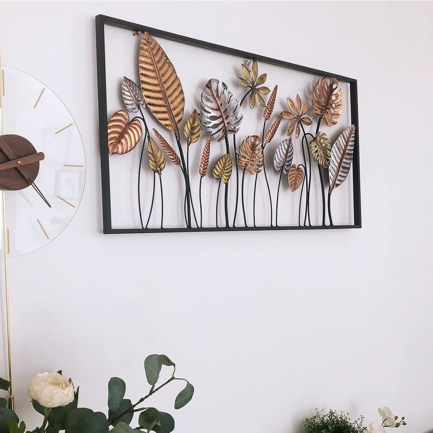 Metal Wall Art Autumn Hanging Framed Flower Leaf 90Cm Home Garden Decor Sculpture for Indoor Outdoor Gift image number 2
