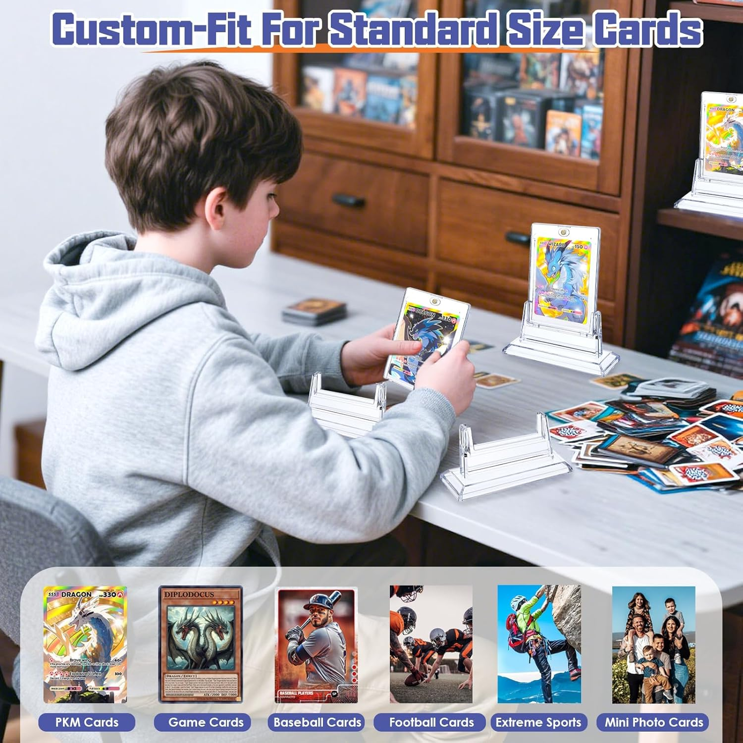 Cyperever 12 Pack Magnetic Card Holders for Trading Cards, 35Pt Acrylic Card Display Stand Hard Plastic Card Sleeves for Baseball Card Sports Cards, Game Cards, Standard Cards Storage and Display image number 5