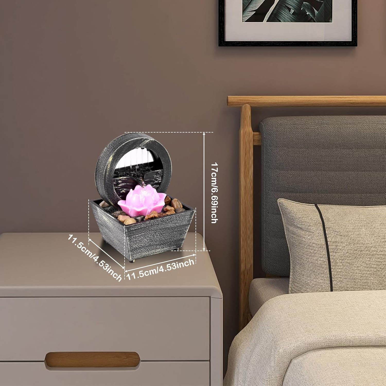 Fxvhojq Tabletop Fountain Mini Indoor Water Fountain LED Fountain Sound Relaxation Fountain Ornament Tabletop Fountains Indoor for Home Living Room Home/Office Decor (Lotus Flower) image number 2