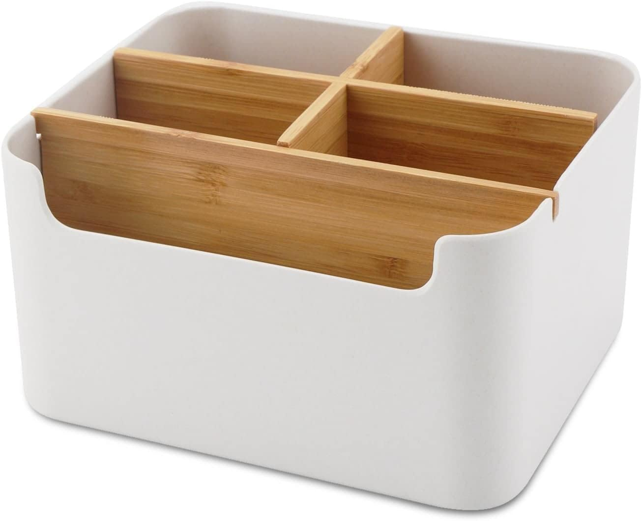 Miners2000 Desk Storage Box, Divided Bamboo Desktop Organizer, Detachable Pen Holder, Pencil Holder, Remote Control Holder, Cell Phone Box, Modern Desk Side Organizer for Office Home Accessories image number 4