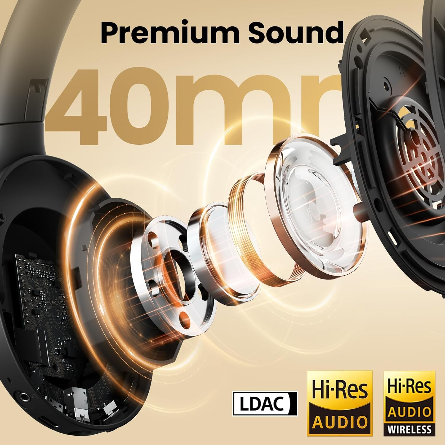 HAYLOU Wireless Headphones, S30 Pro Over-Ear Active Noise Cancelling Headphones, Bluetooth 5.4 Headphones with Microphones, 80H Playtime, Multipoint Connection & App Customize EQ, Foldable Black - Standard Black image number 4