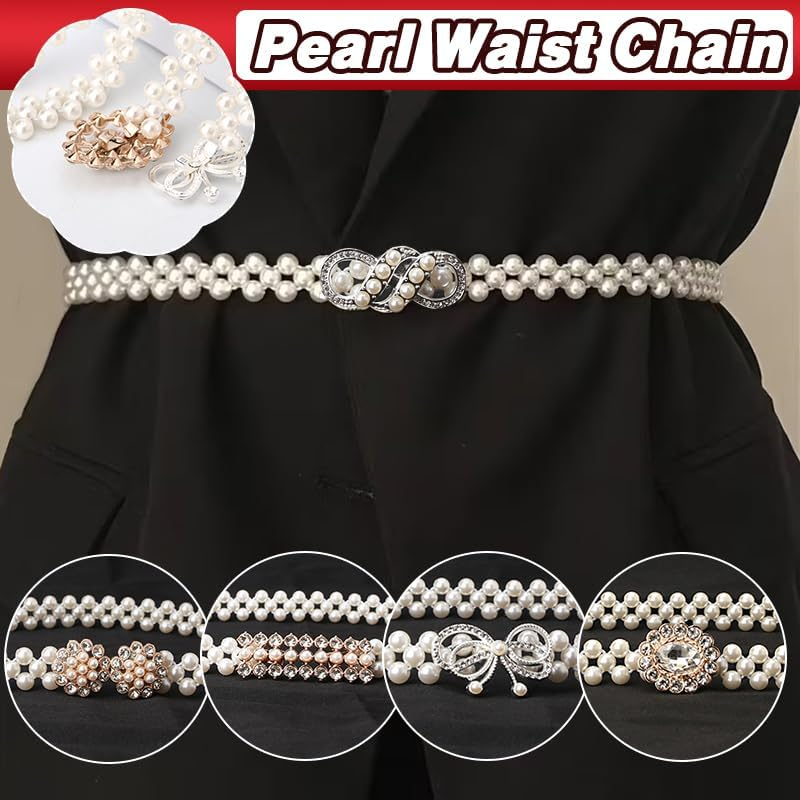 AIMALL Elegant Women'S Pearl and Rhinestone Bead Chain Belt, 26.4 Inch Decorative Dress Waistband, Chic Accessory for Formal and Casual Outfits image number 1