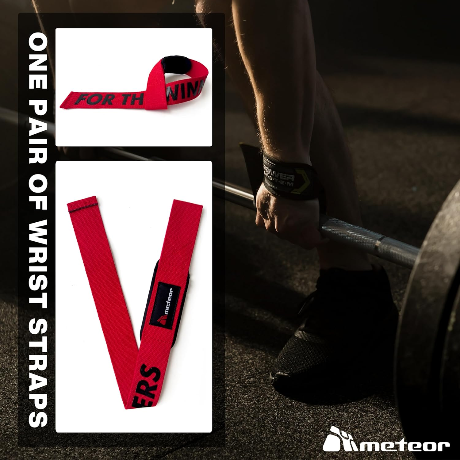 METEOR Advanced Weightlifting Straps with Silicone Grip (Pair), 60Cm Padded Wrist Straps, Lifting Straps for Deadlifts, Powerlifting, and Gym Workouts - Green-1 Pair image number 3