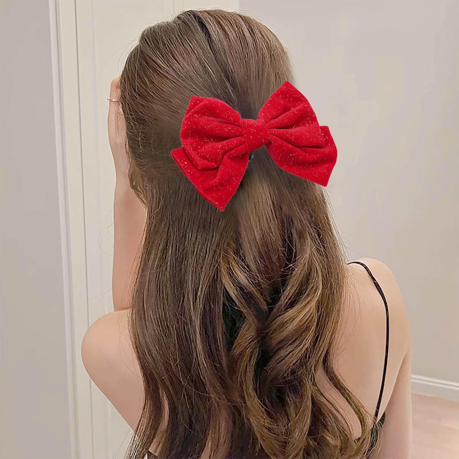 Red Hair Bows for Women Glitter Bow Hair Clips Velvet Bow Clips Cute Hair Bow Clips French Hair Band Prom Bows Party Wedding Barrette Bowknot Black image number 2