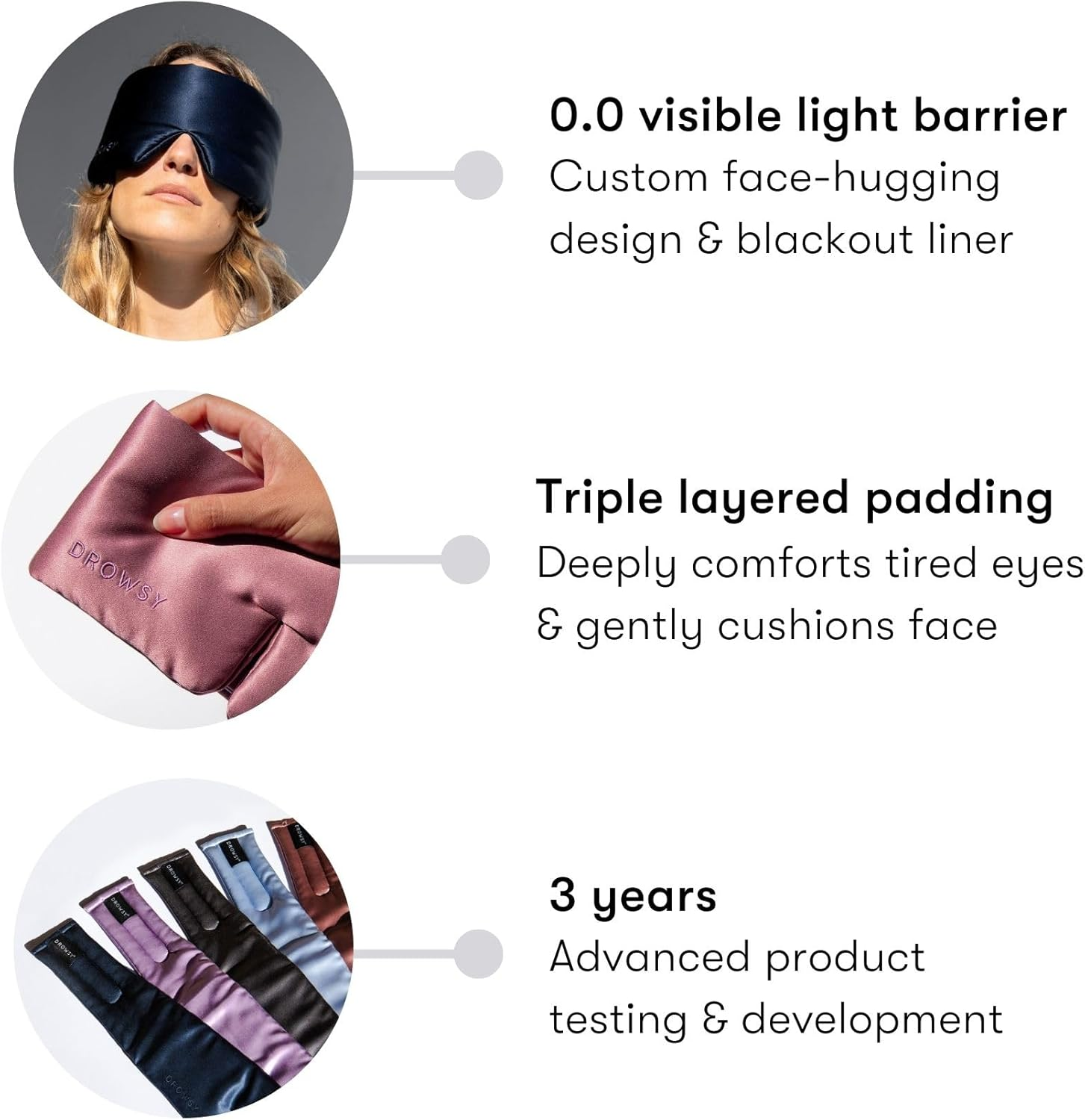 The Original Drowsy Sleep Co. 22 Momme, Mulberry Silk Eye Mask. Super Soft. anti Ageing. Complete Blackout. (Black Jade) image number 2