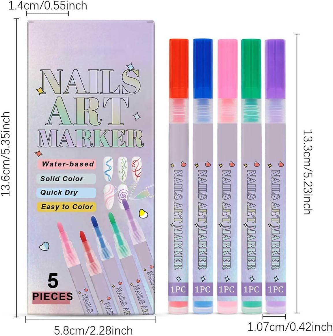 Moreeulsi Nail Polish Pens | Waterproof Nail Doodle Pens,5 Colors Quick-Drying Manicure Decoration Graffiti Doodle Markers for Women Girls Professionals Beginners image number 1