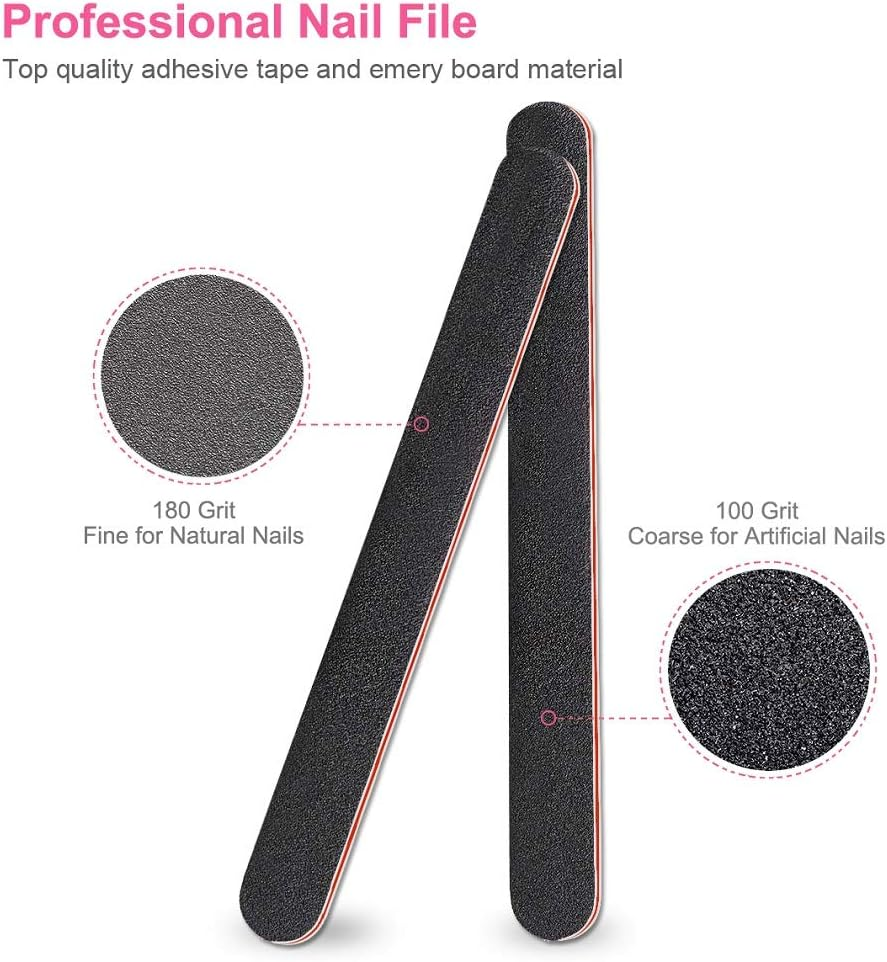 12Pcs Coarse Nail File Set Professional, Emery Boards for Nails 100/180 Grit, Heavy Duty Nail Files for Acrylic/Gel/Natural Nails, Large Nail Filer for Home and Salon Use