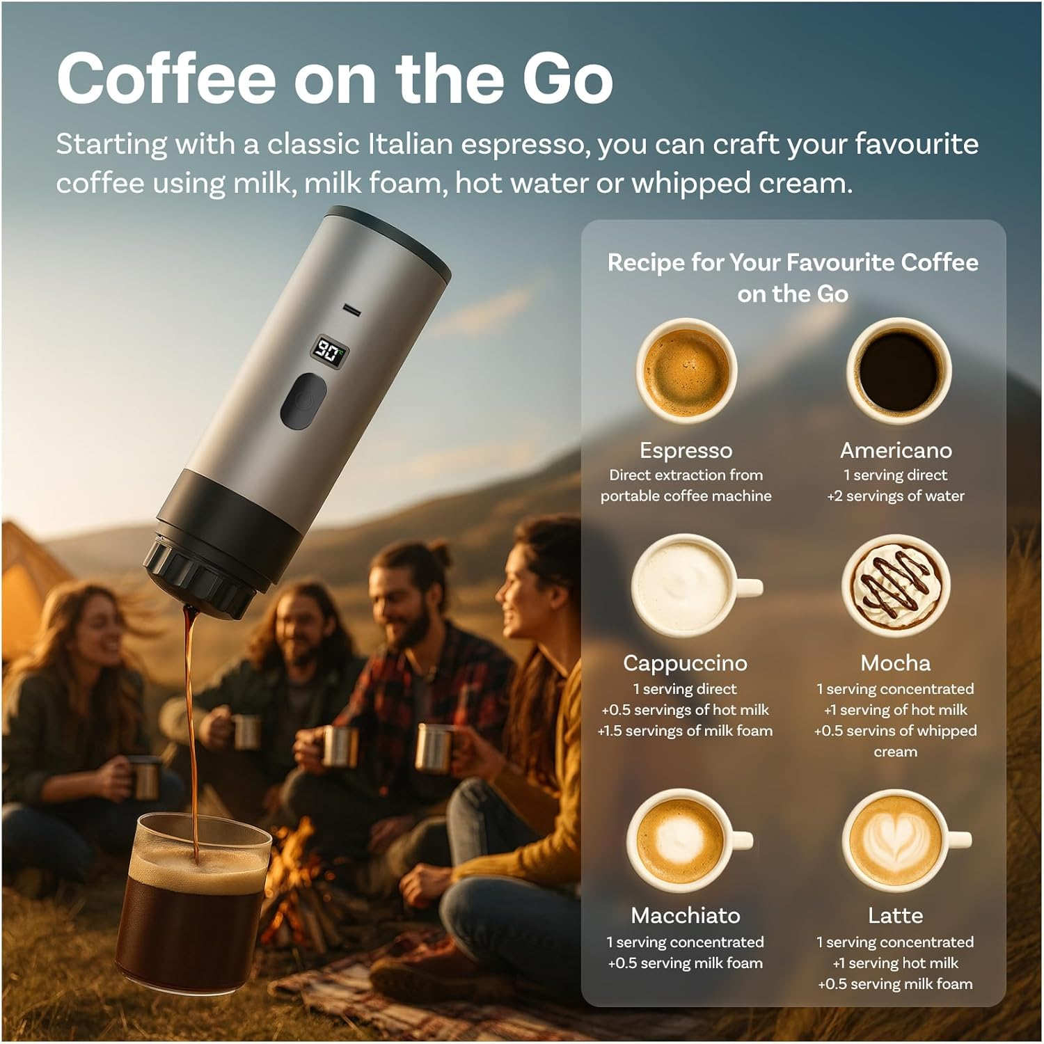 MMOBIEL Portable Coffee Machine, Electric Travel Espresso Machine with Stand, Self-Heating & USB-C - Compatible with Ground Coffee & Capsules for Travel, Camping, Home, Car, Office image number 4