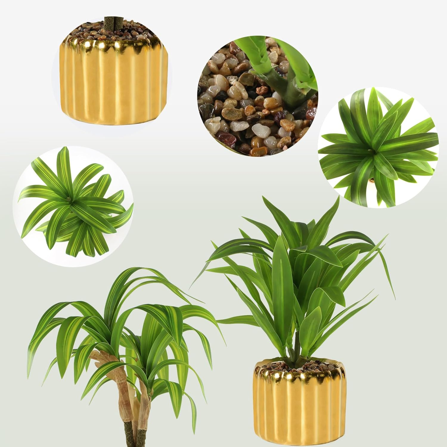 2 Pcs Artificial Dracaena Plant Golden Ceramic Pot Realistic Textured Faux Plants for Indoor Outdoor Fake Greenery Home Office Decor with Lifelike Foliage image number 6