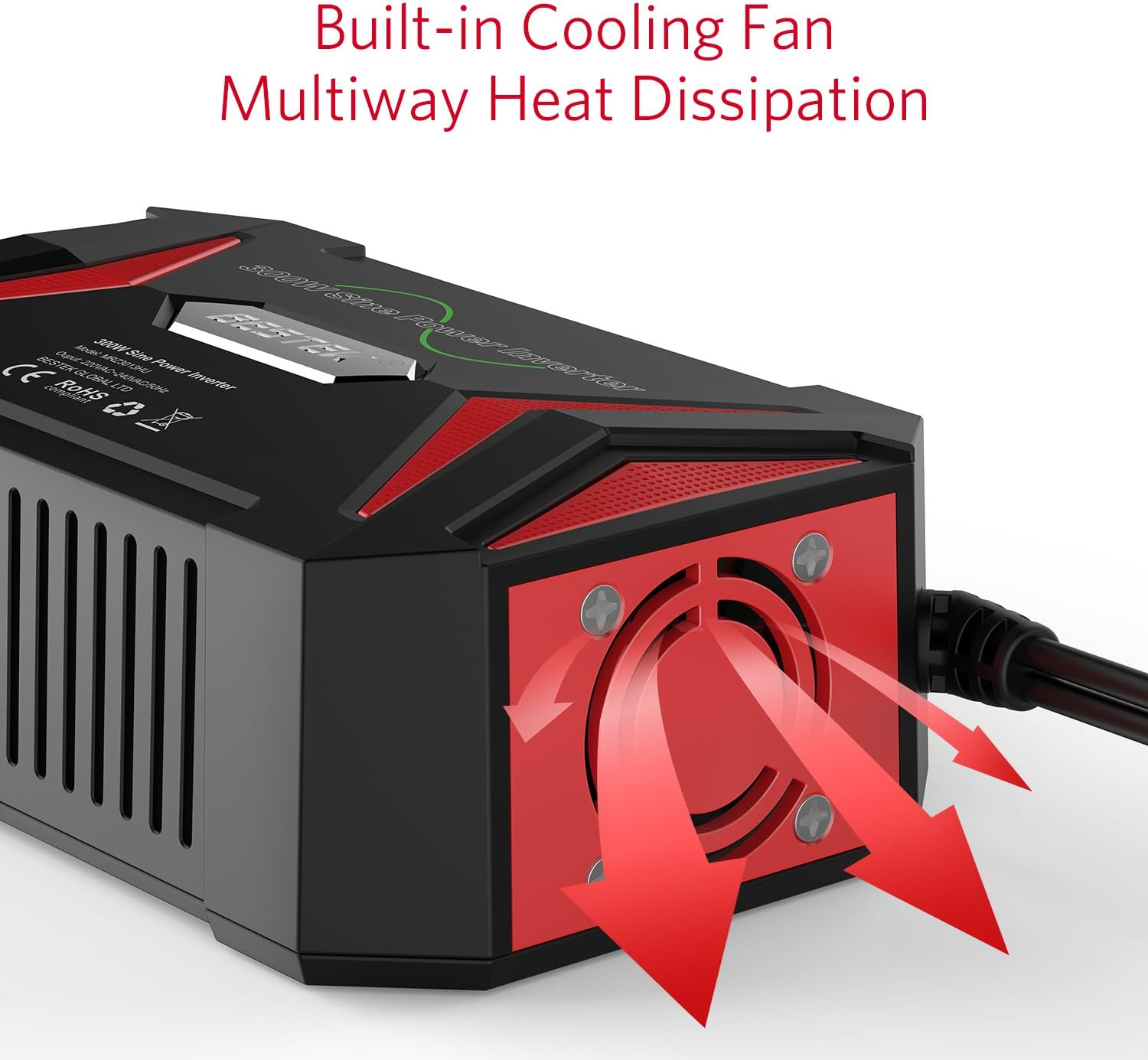 BESTEK 300W Pure Sine Wave Power Inverter DC 12V to AC 230V 240V with 4.2A Dual Smart USB Ports Car Adapter - 300W image number 3