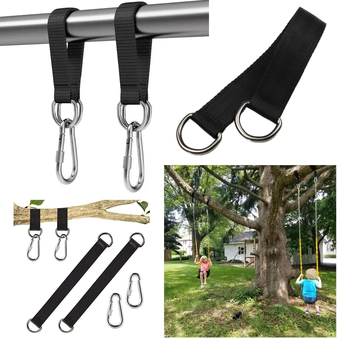 2 Pack Tree Swing Straps Hanging Kit 50Cm 400Lbs Heavy Duty Belt with Safer Lock Snap Hook Clip Carabiner Connector for Hammock Punching Bag Swings Chair Seat Gym Bar Handle Cable Outdoor image number 6
