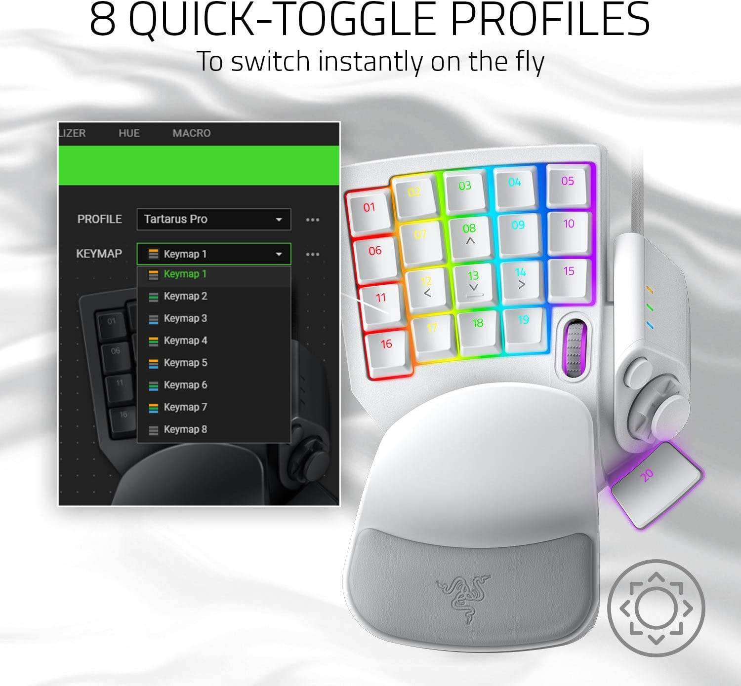 Razer Tartarus Pro Gaming Keypad: Analog-Optical Key Switches - 32 Programmable Keys - Customizable Chroma RGB Lighting - Variable Key Press Pressure Sensitivity - Mercury White RZ07-03110200-R3M1 image number 4