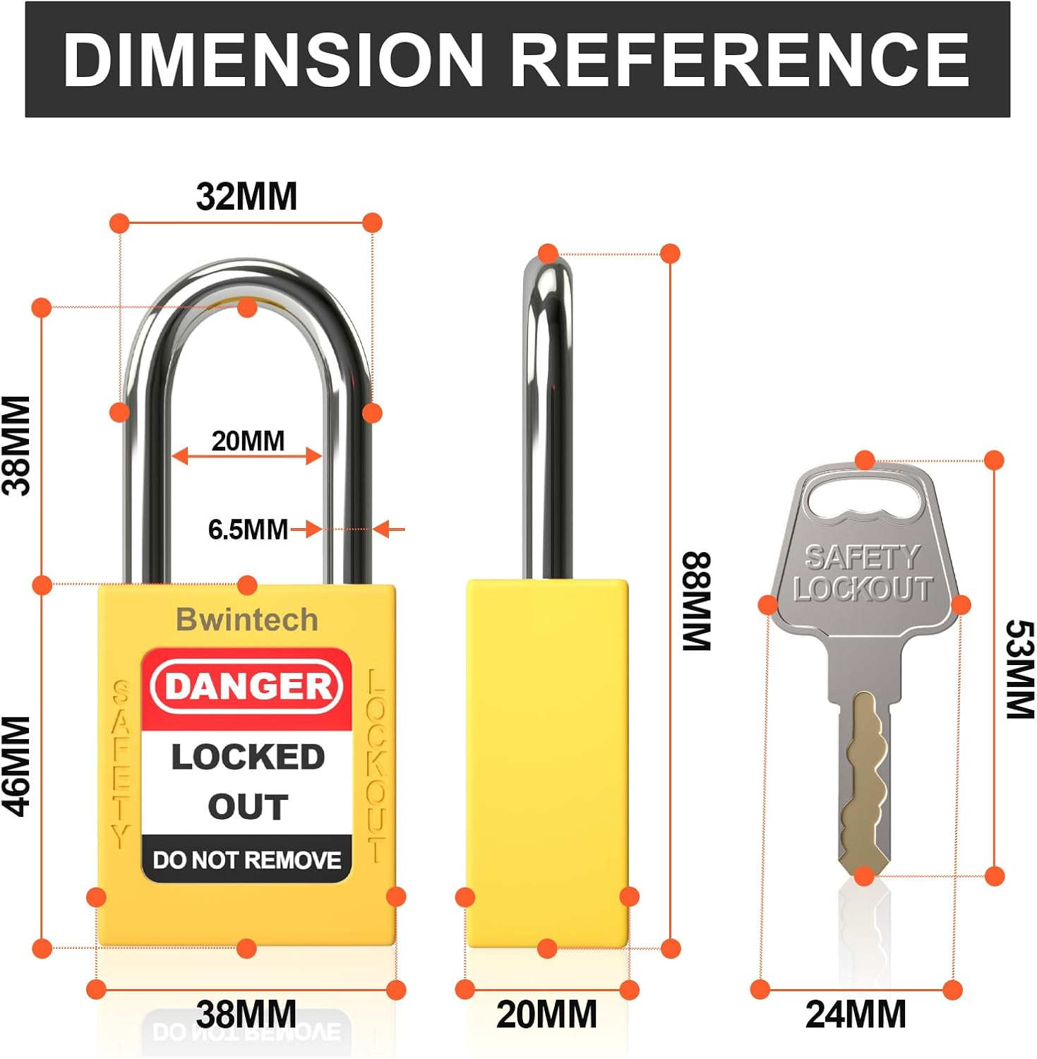 Pack of 10 38 Mm Encrypted Yellow Safety Padlock Lockout Tagout Lock for Lock Out Tag Out Stations and Devices image number 5