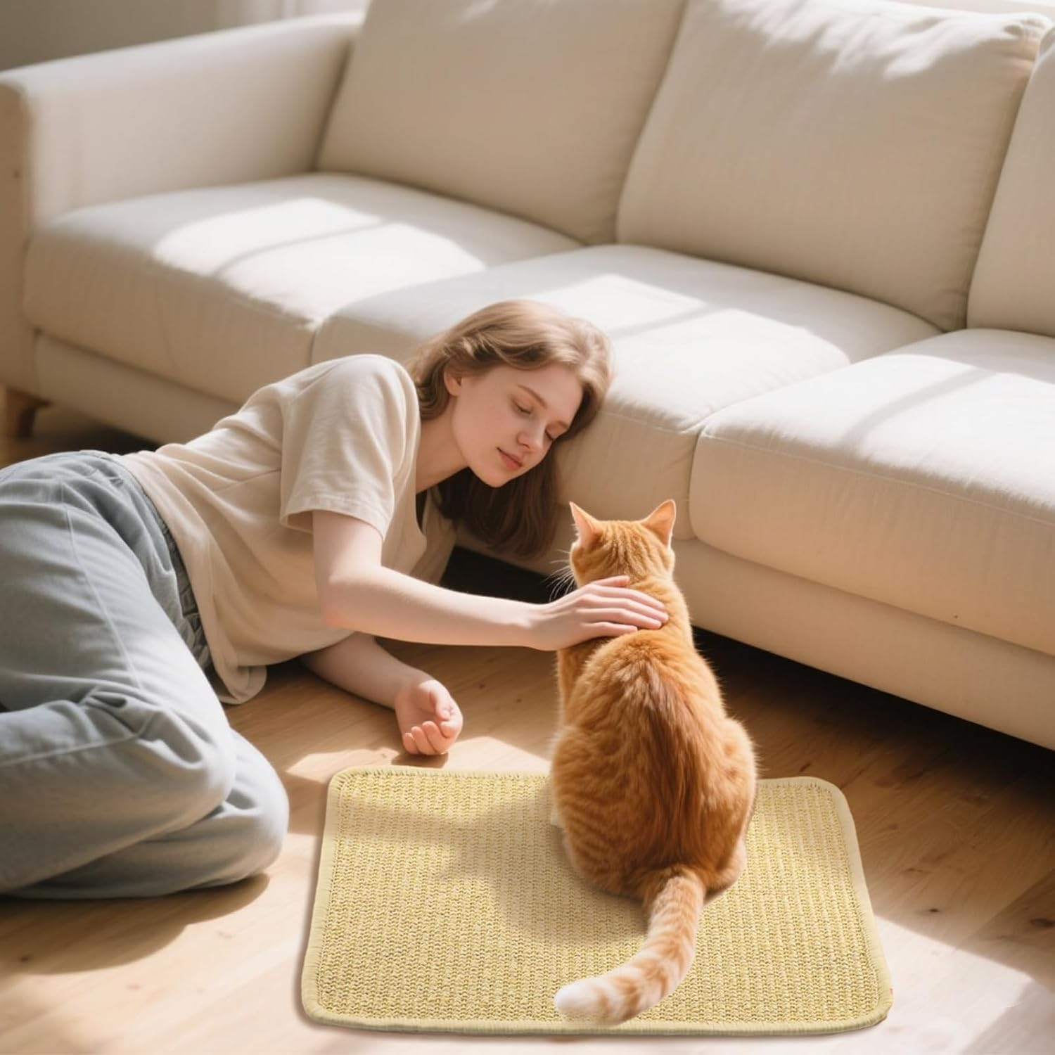 Set of 2 Scratching Mats for Rabbits Made of Natural Sisal, Chew Toy & Sleeping Mat for Cages, Claws & Dental Care, Breathable Nesting Mat for Rabbits, Rabbits & Small Animals, 30 X 40 Cm image number 1