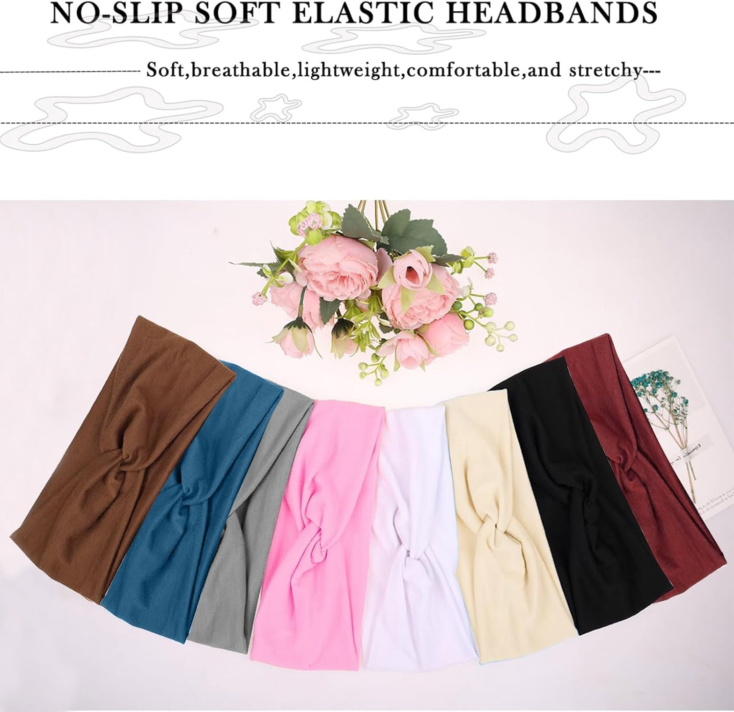 Nayyana 8 Pieces Boho Turban Headbands Wide Hair Band for Hair Non-Slip Twisted Headbands Headscarves Short Hair Stretchy Thick Fashion Hair Accessories