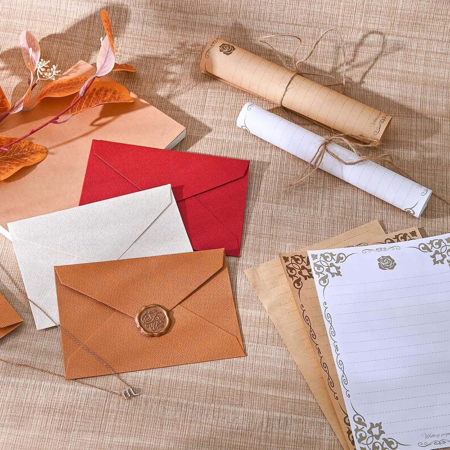 BAYTORY 27Pcs Stationery Paper and Envelopes Set, A6 Vintage Envelopes, Love Letter Papers Letter Writing Kit, Letter Writing Stationery for Invitation (Multicolor & Letter Papers) image number 6