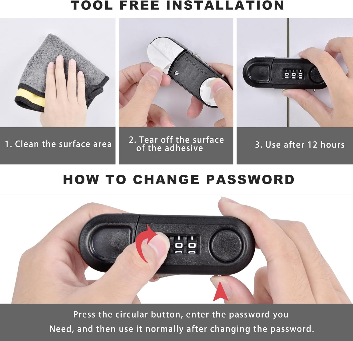 Cabinet Locks Baby Proofing 4 Pack Fridge Locks for Kids Child Proof Combination Freezer Door Lock for Knob Toddlers Kids Adults Safety Latches, No Tools or Drilling Need - Black image number 2