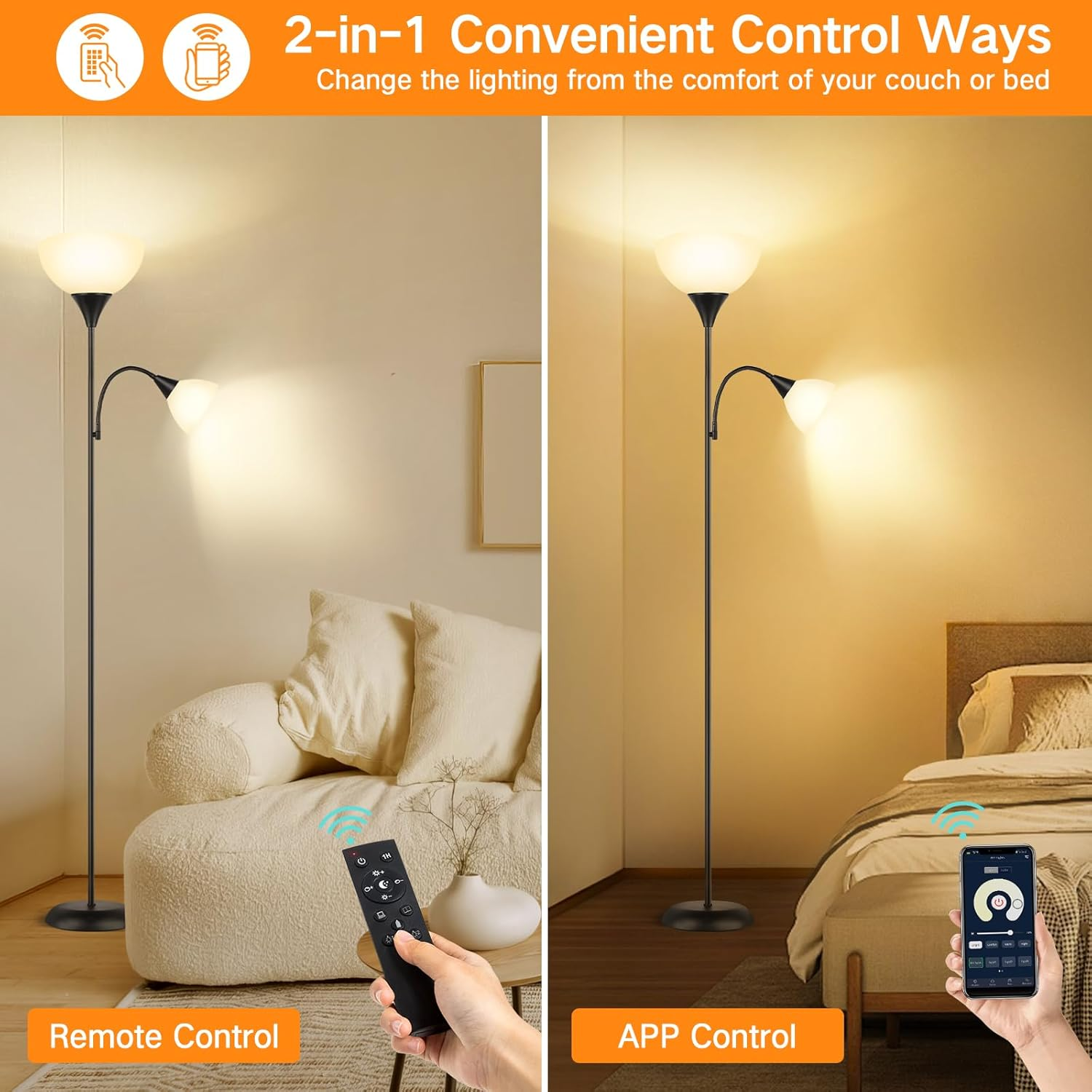 OUTON LED Floor Lamp with Remote Control, 4 Color Temperatures, Adjustable Brightness, Timer, Modern Floor Lamp Torch with Reading Light for Living Room, Bedroom, Office image number 4