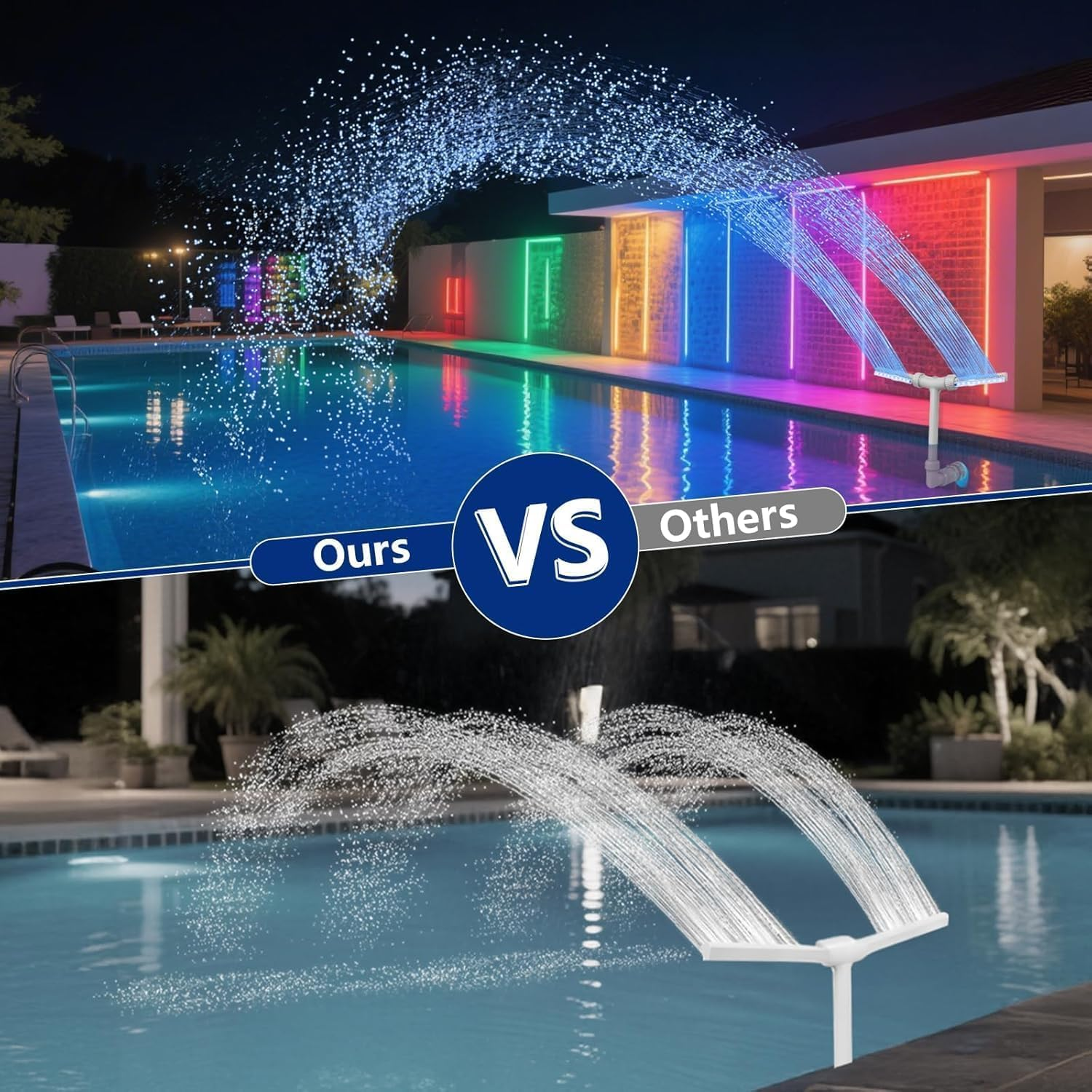 Solar Pool Fountain with Lights, for above and In-Ground Pool with 10-Color LED Lights, Control by APP, High-Pressure Waterfall, 360&deg;Adjustable Dual Spray Waterfall Sprinkler image number 6