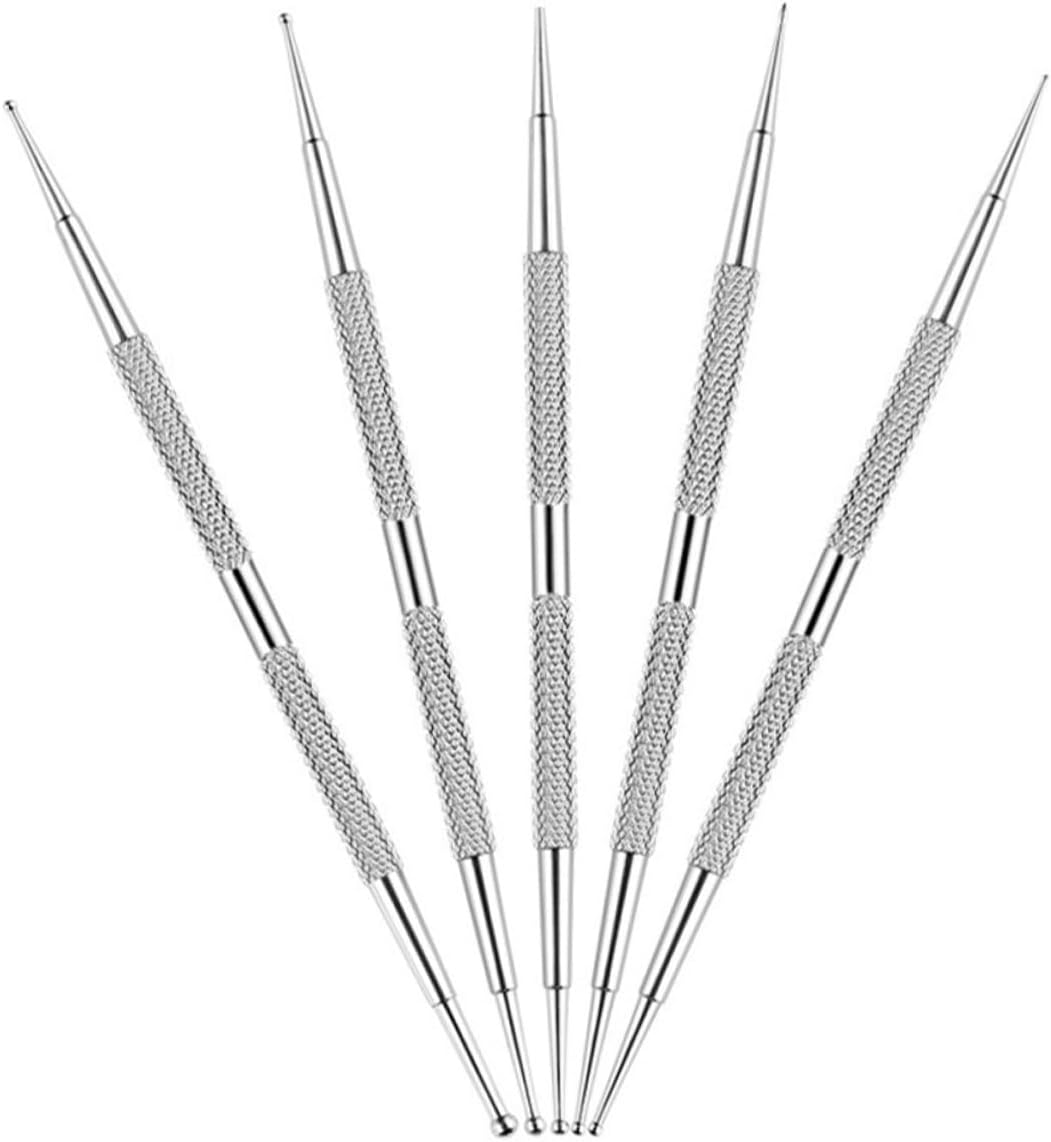 Garneck 5PCS Dual Ended Nail Dotting Pen Set Stainless Nail Design Dot Tool for Rhinestones Picker Manicure Art Painting DIY Salon Use image number 2