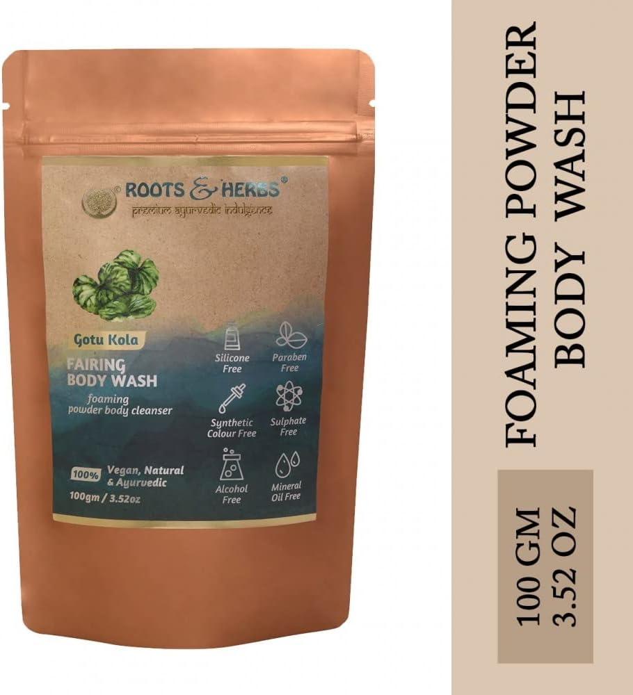 ROOTS and HERBS Ayurvedic Powder Body Wash Natural Treatment 100% Vegan Gotukola Fairing Powdered Body Cleanser Ubtan Powder Non-Foaming Body Wash - 3.52 Oz image number 4