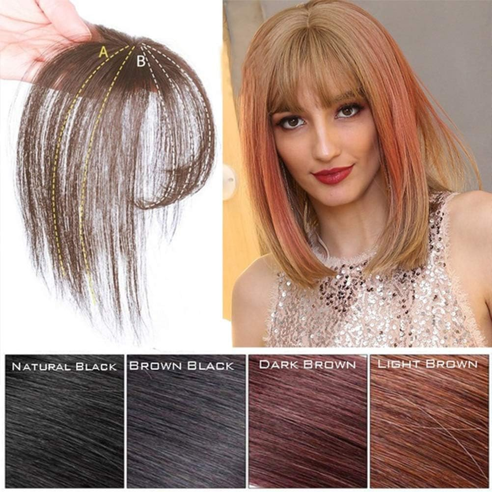 Human Hair Toppers, 3D Air Bangs for Women Girls for Daily Wear (Assorted Color #96) - Black image number 2