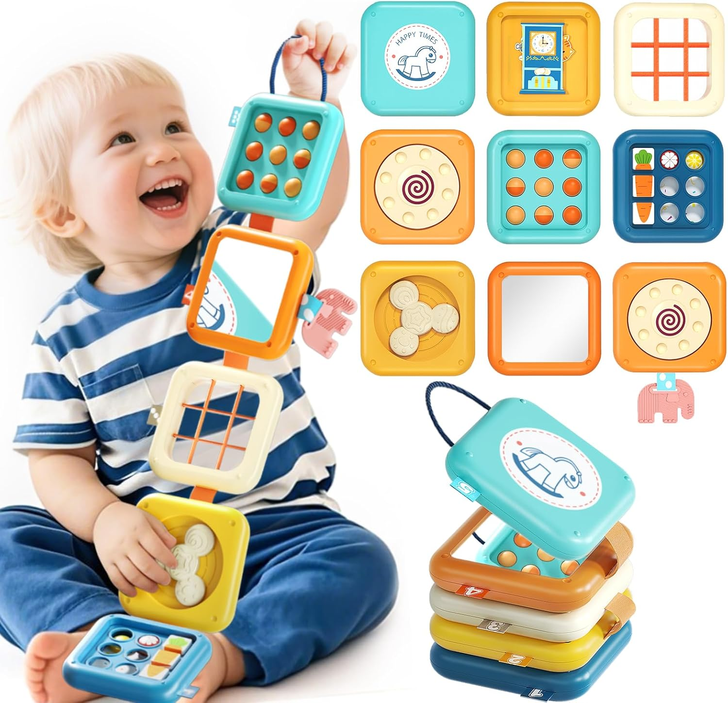Busy Board for 1 Year Old, Travel Toys for Toddlers 1-3, 8 in 1 Montessori Activity Cube Toy for Babies in Airplane Car Stroller, Sensory Education Birthday Gifts for 1 2 Year Old Boy Girl Infant image number 4