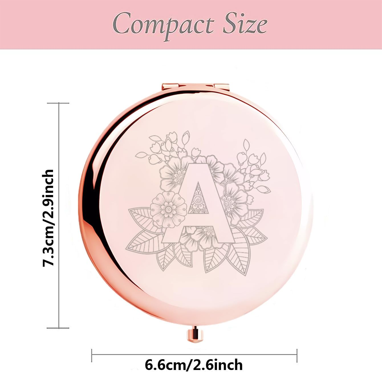 Rose Golden Compact Makeup Mirror, A-Z Surname Style Design, Perfect Present for Birthday Present, Christmas, Mother'S Day, Sister Gifts and Best Friends Gift. 1X/2X Magnifying, Foldable Cosmetic, U