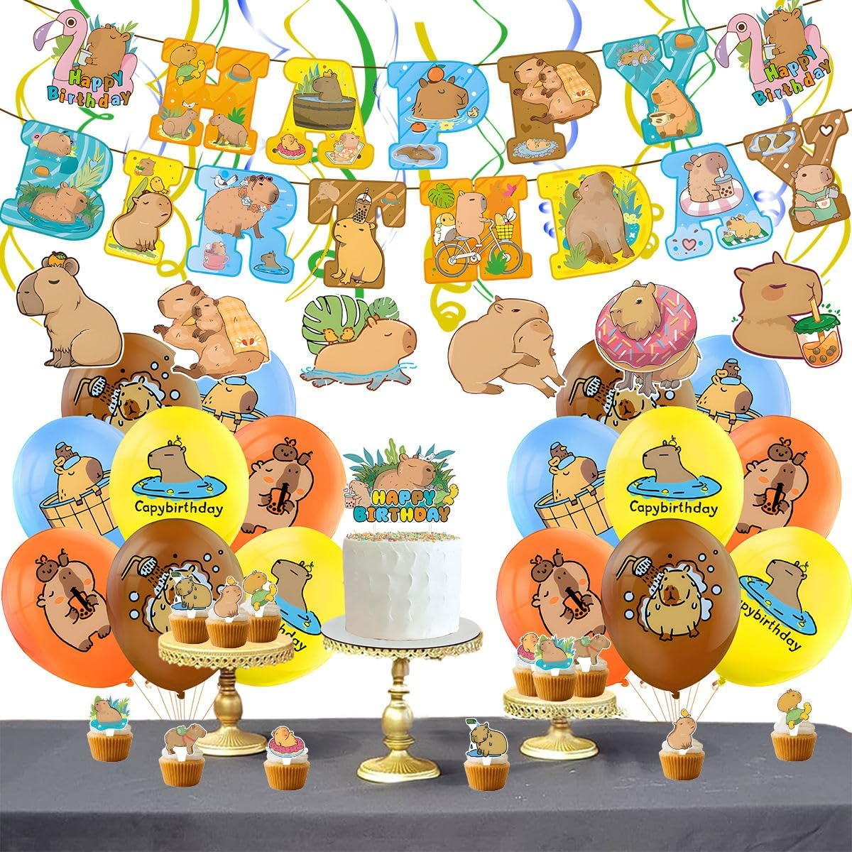 JU XIN Capybara Birthday Party Supplies, Capybara Theme Decorations with Banner, Cake Topper, Cupcake Toppers, Balloons image number 4