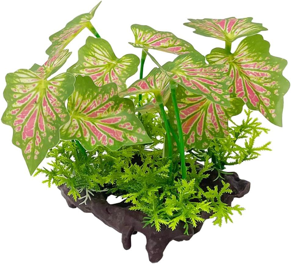 Smoothedo-Pets Aquarium Plants Fish Tank Decorations Small Plastic Artificial Plant Goldfish Waterscape Fish Hides (Rainforest Leaf-Pink-Small-Set) image number 2