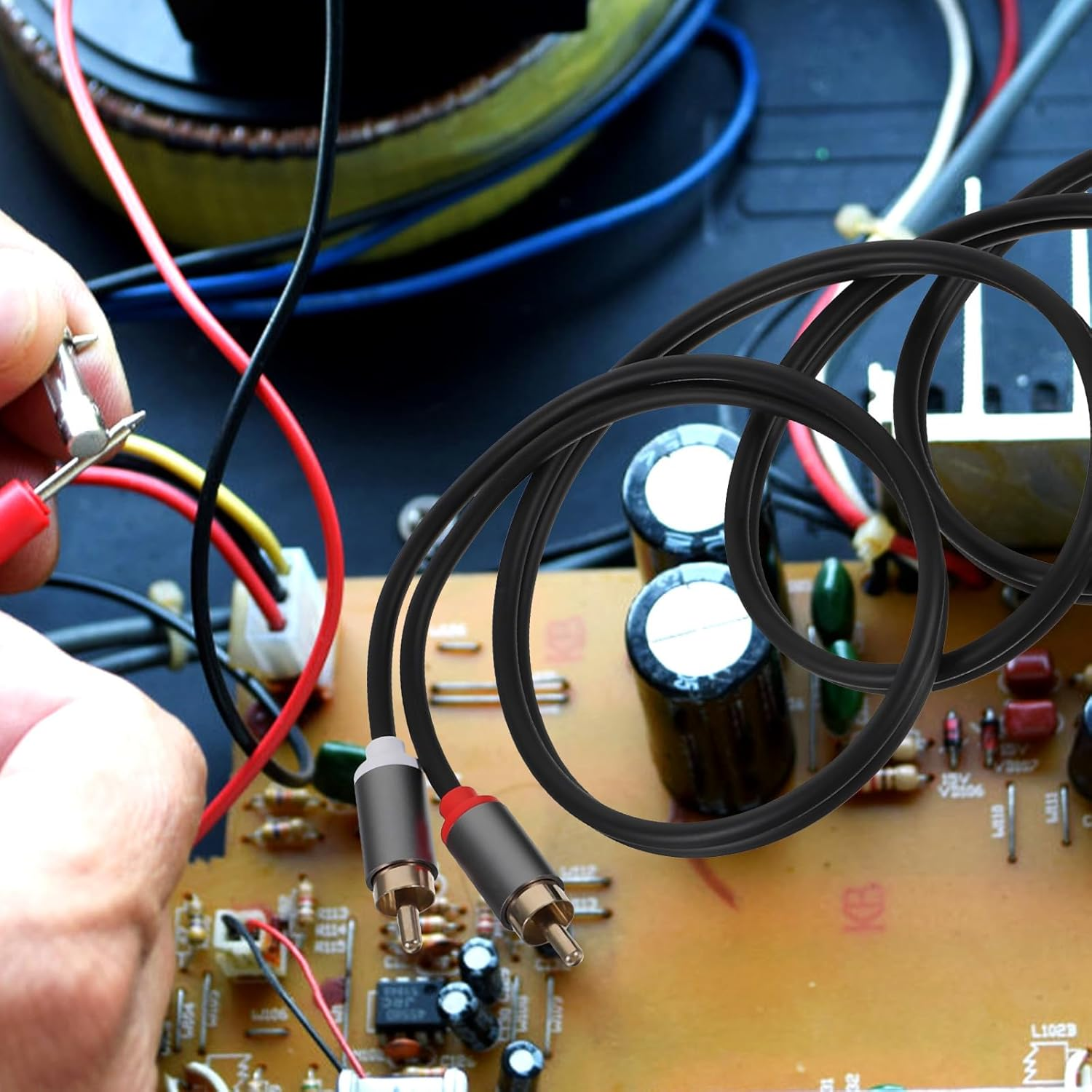 COHEALI 2RCA to 2RCA Audio Video Cable 1M Stone Gray Stereo Subwoofer Cable for Home Theater and TV Sound System image number 6