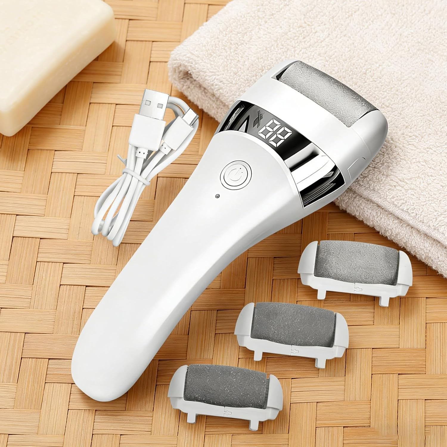 Electric Foot File,Battery Display Rechargeable with 3 Heads - Electric Callus Remover for Feet,For Cracked Dry Hard Skin Heel Care Home Travel Spa Women Men Birthday image number 6