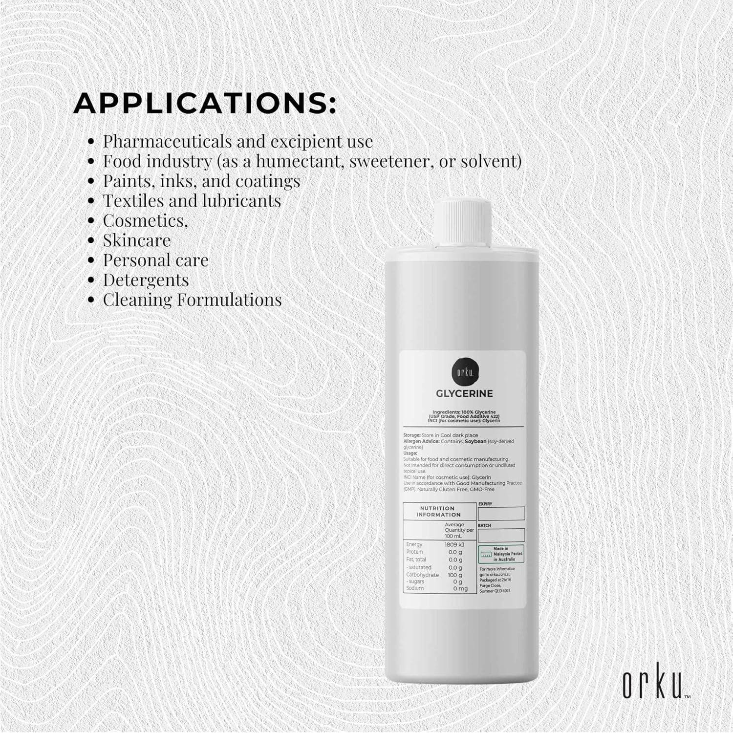 1L Glycerine Refined USP 99.9% Glycerol Pharmaceutical Vegetable Soybean Rapeseed image number 2