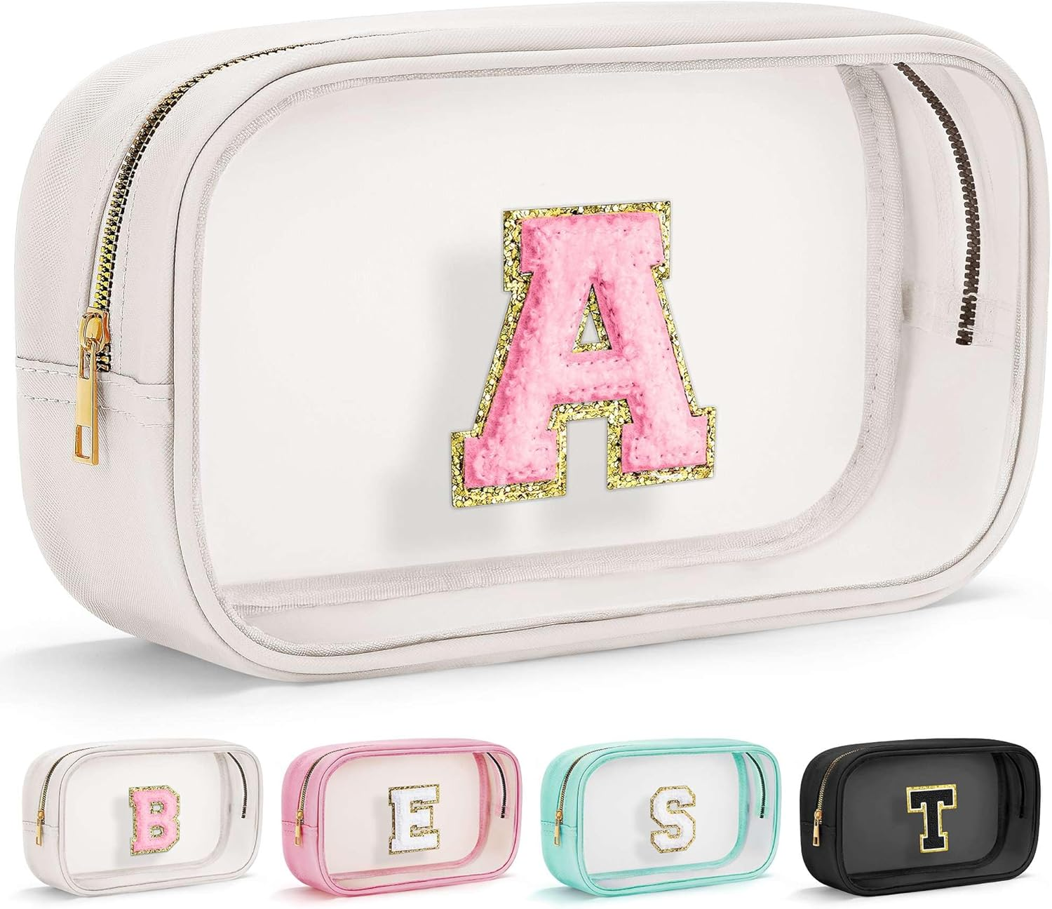 Parima Transparent Cosmetic Bag - Pink Cosmetic Bag Travel Toiletry Bag Large Cosmetic Bag with Letters Gifts for Friends Girls Sister Personalised Cosmetic Bag for Girls Women, White-A