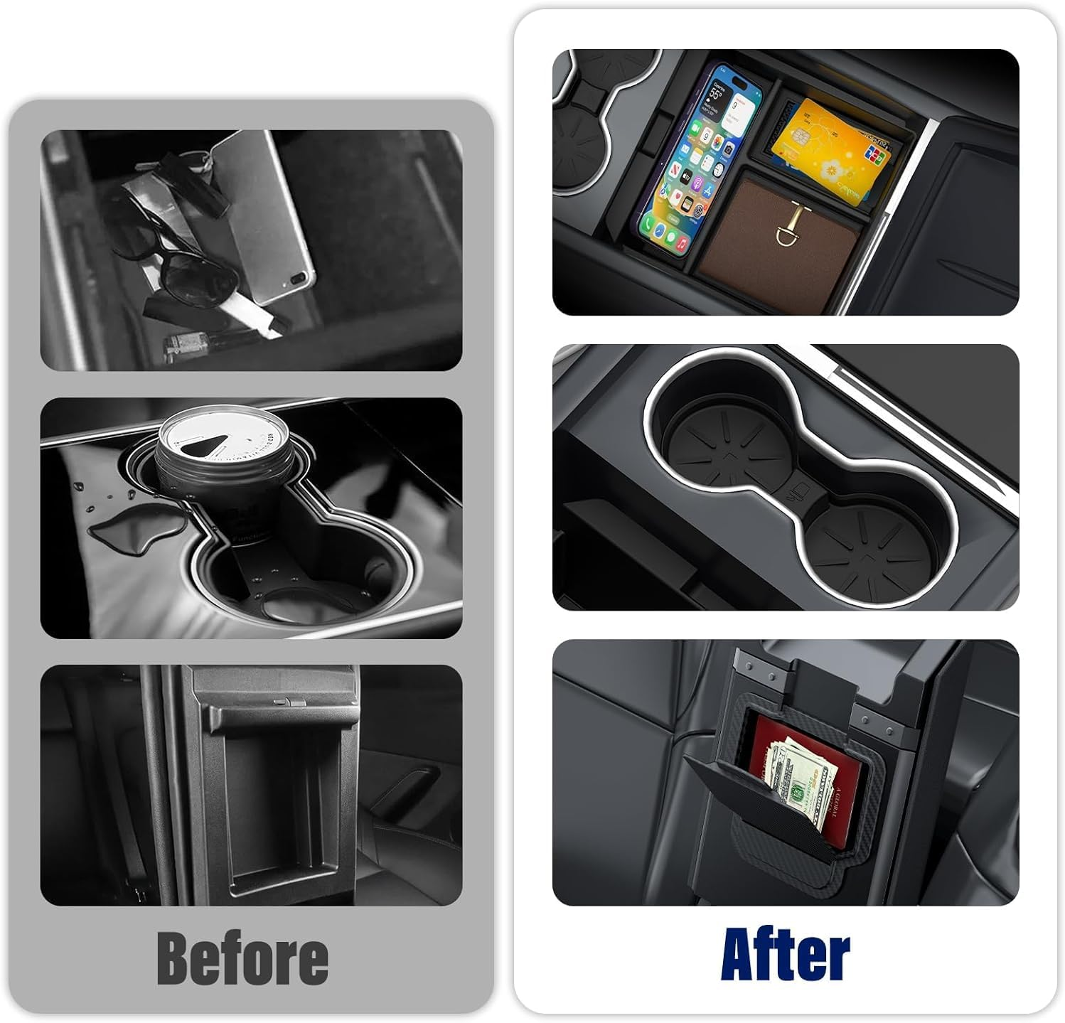 5PCS Center Console Organizer Set for Tesla Model Y Juniper Accessories, Model 3 Highland Shockproof Noiseless Storage Tray, Cup Holder & Armrest Drawer Organizer Accessories (5Pcs Set) image number 1