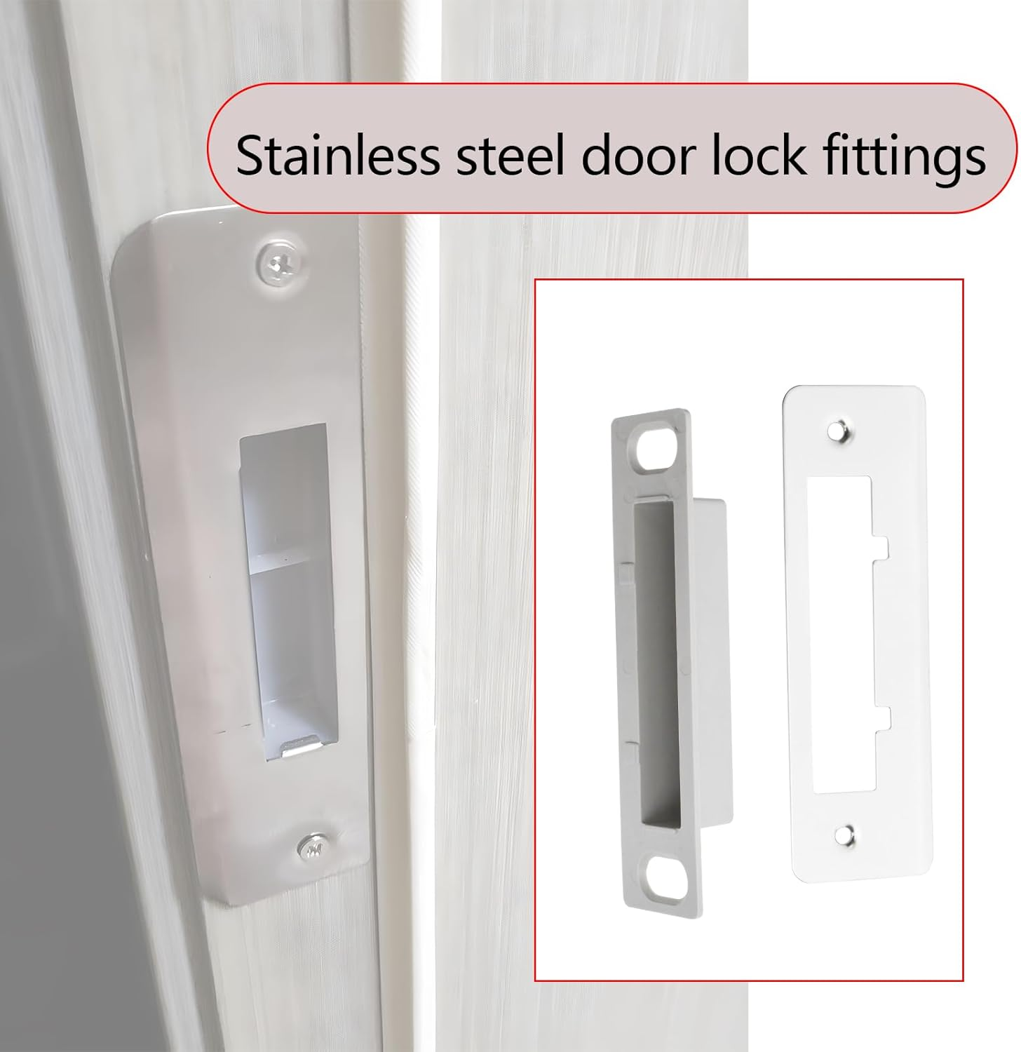 OTOTEC 1 Set of Door Lock Plate 108Mm Hole Center Distance with Screws Stainless Steel Door Strike Plate for Home Light Grey Door Accessories,132X41.7Mm image number 2